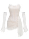 sexy slight stretch lace tube top rubber bone feathers mini dress with gloves_Black_White