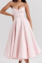 elegant non-stretch sling satin mesh stitching with padded midi dress_Black_White_Pink