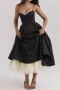 elegant non-stretch sling satin mesh stitching with padded midi dress_Black