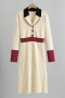 casual slight stretch knitted contrast color midi dress_Black_Beige