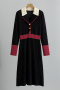 casual slight stretch knitted contrast color midi dress_Black