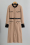casual slight stretch knitted single-breasted with belt midi dress_Black_Beige_Khaki 