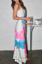 new slight stretch patchwork contrast suspender maxi floral dress_Pink_Sky Blue