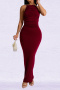 sexy plus size slight stretch backless pearl chain decor slit maxi dress_Black_Rose Red