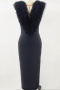 new elegant slight stretch 6-color patchwork mesh flowers v-neck midi tank dress_Black