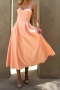 elegant slight stretch patchwork solid color satin 3d flower midi tank dress_Light Pink