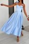 elegant slight stretch patchwork solid color satin 3d flower midi tank dress_Light Pink_Sky Blue