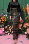 elegant plus size stretch sequin decor two colors padded long sleeve maxi dress_Black_Gold