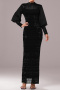 elegant plus size stretch sequin decor two colors padded long sleeve maxi dress_Black