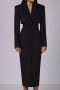 new no-stretch patchwork solid color lapel long sleeve midi dress_Black