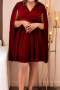 s-3xl casual slight stretch solid color long sleeves v-neck mini dress_Rose Red