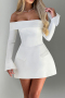 new no-stretch patchwork pockets one shoulder long sleeve mini dress_Black_White