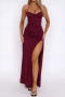sexy stretch sling slim shirring slit silk maxi dress_Black_Red_Rose Red