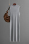 casual slight stretch 6 colors solid color knitted sleeveless slit midi dress_Black_Gray