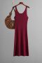 casual slight stretch 6 colors solid color sling knitted slit midi dress_Black_Gray_Rose Red
