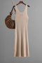 casual slight stretch 6 colors solid color sling knitted slit midi dress_Black_Gray_Rose Red_Dark Green_Beige_Khaki 