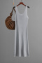 casual slight stretch 6 colors solid color sling knitted slit midi dress_Black_Gray