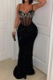 sexy plus size stretch underwire rhinestone sequins maxi dress(new added colors)_Black
