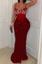 sexy plus size stretch underwire rhinestone sequins maxi dress(new added colors)_Black_Red