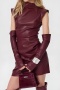 stylish slight stretch pu leather ruched mini dress with sleeves_Black_Rose Red