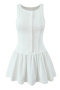 casual stretch solid crew neck single-breasted lace decor pleated mini dress_White