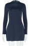 new slight stretch solid color patchwork pockets long sleeve mini dress_Black