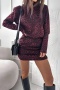 stylish plus-size no-stretch patchwork leopard printing long sleeve mini dress_Rose Red