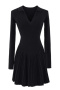 casual slight stretch lapel v-neck solid color mini dress(size run small)_Black