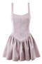 casual non-stretch square neck solid color zip-up mini dress(size run small)_White_Pink