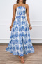 stylish slight stretch patchwork plants printing with liner lace-up maxi dress (with belt)_Red_Light Green_Blue