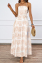 stylish slight stretch patchwork plants printing with liner lace-up maxi dress (with belt)_Red_Light Green_Blue_Khaki