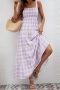 new plus-size no-stretch patchwork smocking lattices printing maxi tank dress_Light Purple