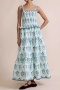casual non-stretch flower batch printing square neck maxi dress#2_Magenta_Sky Blue