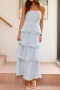 new no-stretch patchwork 5-color with liner bandeau maxi tiered dress_Pink_Yellow_Light Green_Sky Blue