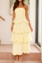 new no-stretch patchwork 5-color with liner bandeau maxi tiered dress_Pink_Yellow