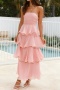 new no-stretch patchwork 5-color with liner bandeau maxi tiered dress_Pink