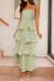 new no-stretch patchwork 5-color with liner bandeau maxi tiered dress_Pink_Yellow_Light Green