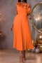 stylish plus size slight stretch 4 colors one shoulder ruffle pleated midi dress_Magenta_Orange