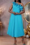stylish plus size slight stretch 4 colors one shoulder ruffle pleated midi dress_Magenta_Orange_Sky Blue