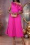 stylish plus size slight stretch 4 colors one shoulder ruffle pleated midi dress_Magenta