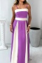 new stylish non-stretch patchwork contrast suspender maxi dress_Pink_Darkviolet