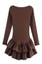 stylish slight stretch 3 colors cascading ruffle mini dress(size run small)_Black_Rose Red_Brown