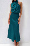 casual non-stretch 10 colors crew neck solid color midi dress_Black_Pink_Rose Red_Magenta_Light Green_Green_Forest Green_Dark Green