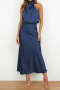casual non-stretch 10 colors crew neck solid color midi dress_Black_Pink_Rose Red_Magenta_Light Green_Green_Forest Green_Dark Green_Dark Blue