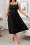 casual plus size non-stretch sling with belt breathable midi dress_Black