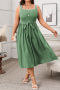 casual plus size non-stretch sling with belt breathable midi dress_Black_Green