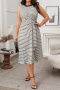 casual plus size slight stretch sleeveless striped print midi dress_Black