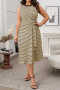 casual plus size slight stretch sleeveless striped print midi dress_Black_Yellow