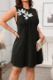 casual plus size slight stretch three-dimensional flowers decor mini dress_Black