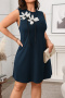 casual plus size slight stretch three-dimensional flowers decor mini dress_Black_Dark Blue